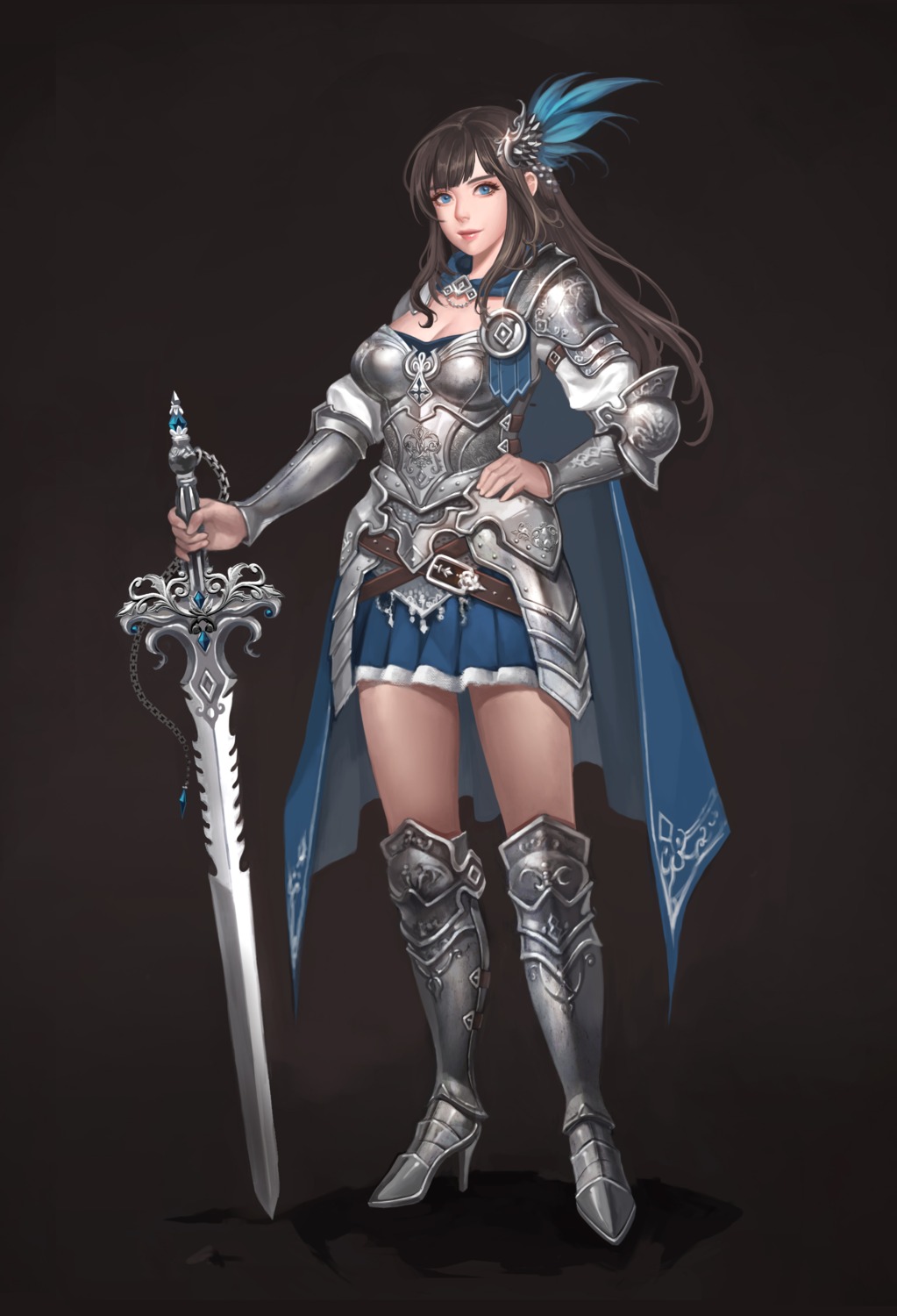 armor, cleavage, heels, minj_kim, sword