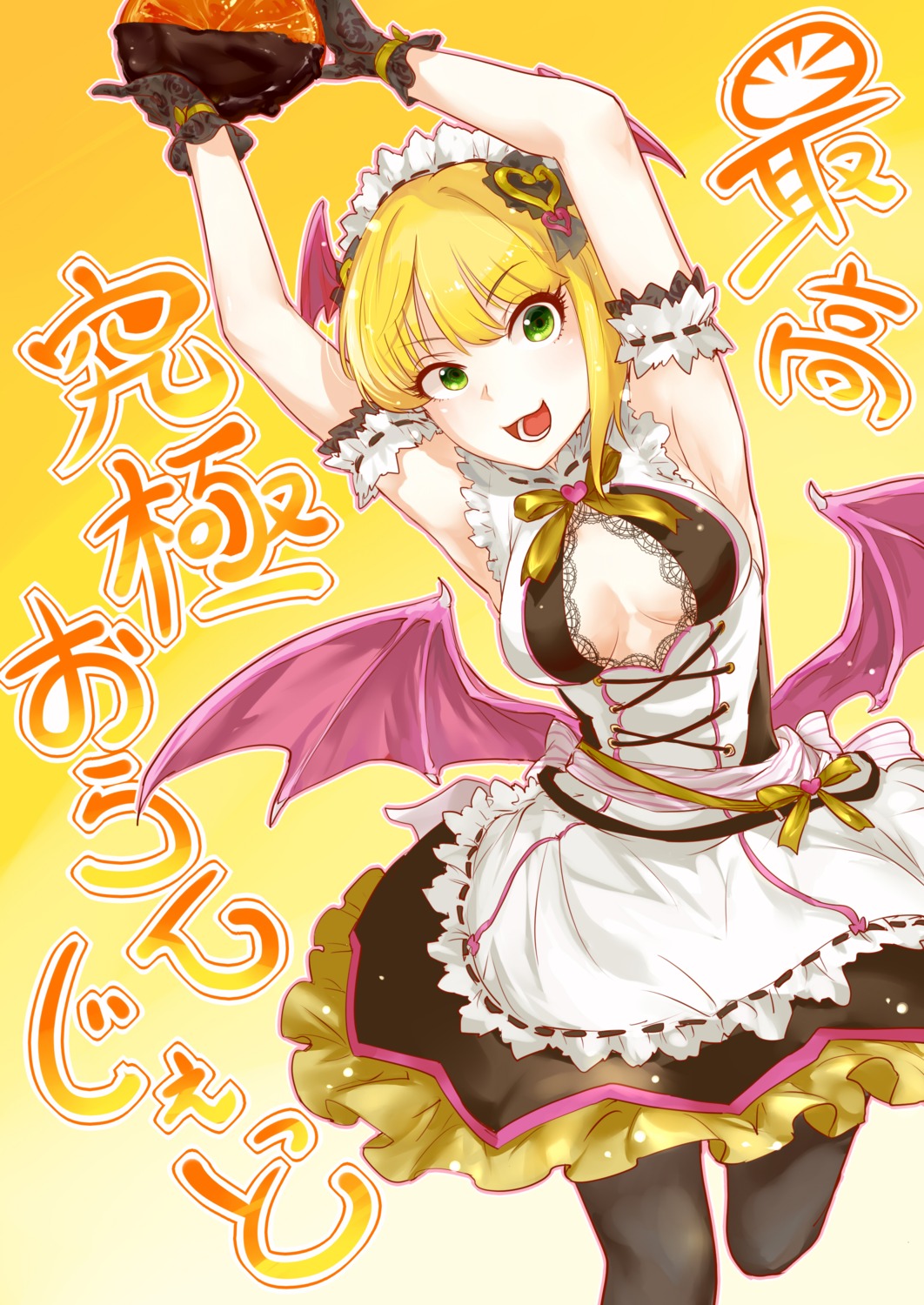 aocooler, cleavage, maid, miyamoto_frederica, no_bra, pantyhose, the_idolm@ster, the_idolm@ster_cinderella_girls, wings