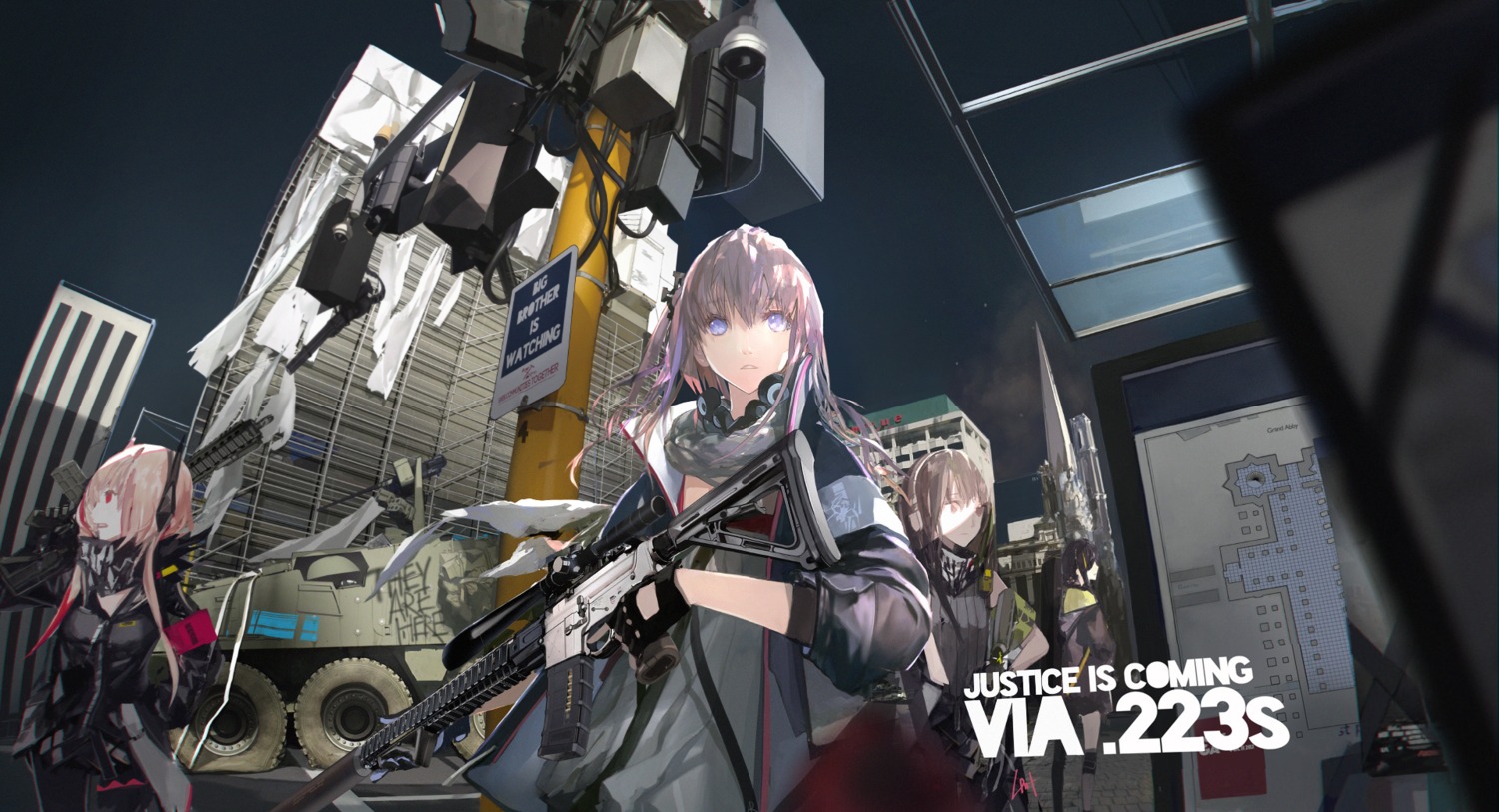 girls_frontline, gun, headphones, lin+, m4_sopmod_ii_(girls_frontline), m4a1_(girls_frontline), st_ar-15_(girls_frontline), wallpaper