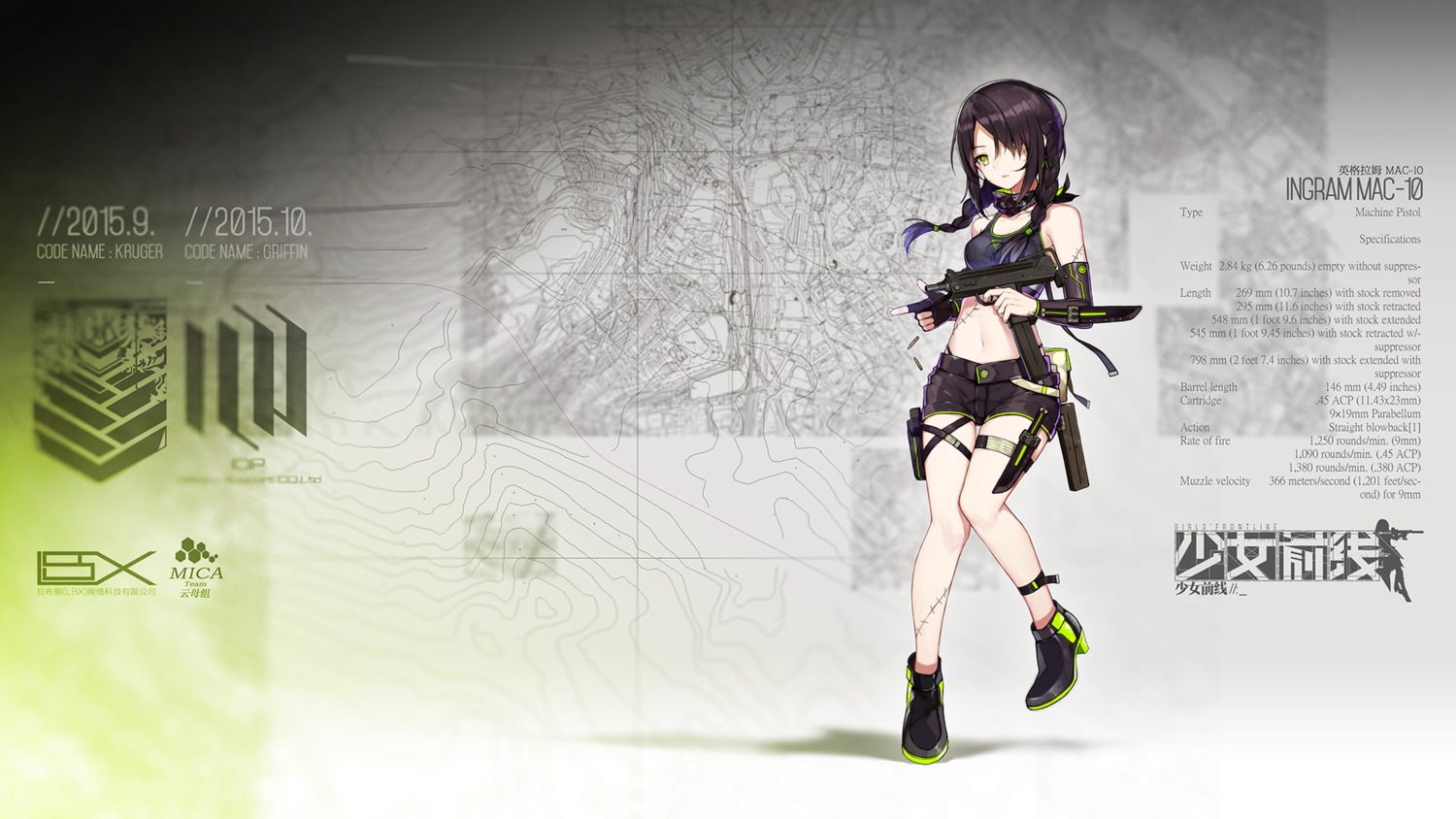 character_design, girls_frontline, gun, heels, mac-10_(girls_frontline), wallpaper, weapon