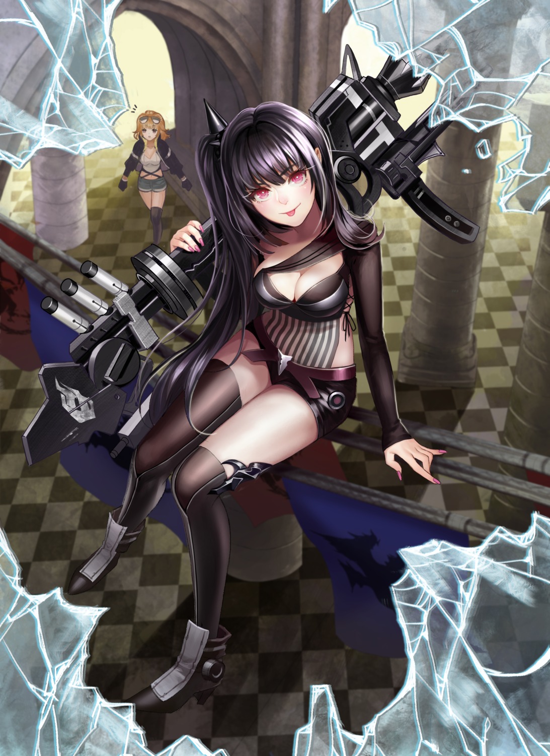 architect_(girls_frontline), cleavage, girls_frontline, grizzly_mkv_(girls_frontline), gun, heels, momori, thighhighs