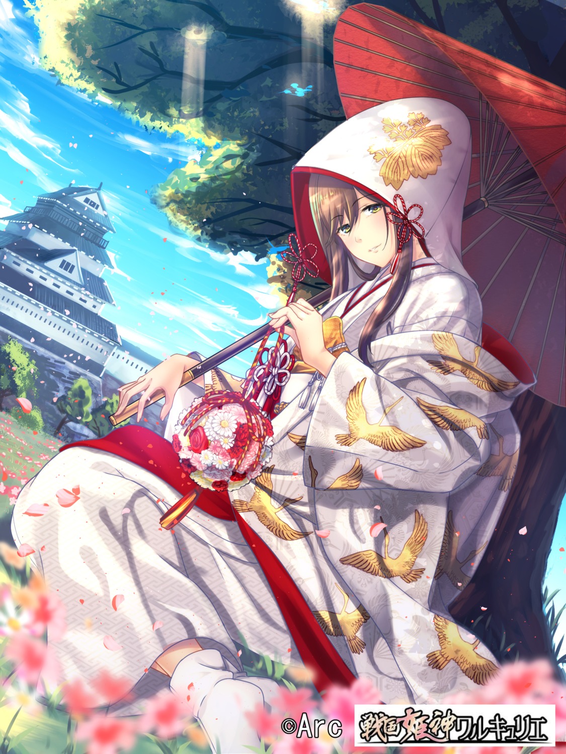 beniimo_danshaku, kimono, umbrella