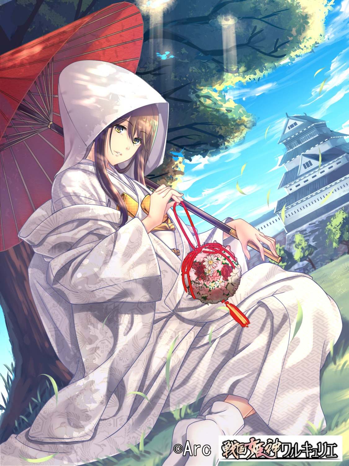 beniimo_danshaku, kimono, sengoku_kishin_valkyrie, umbrella