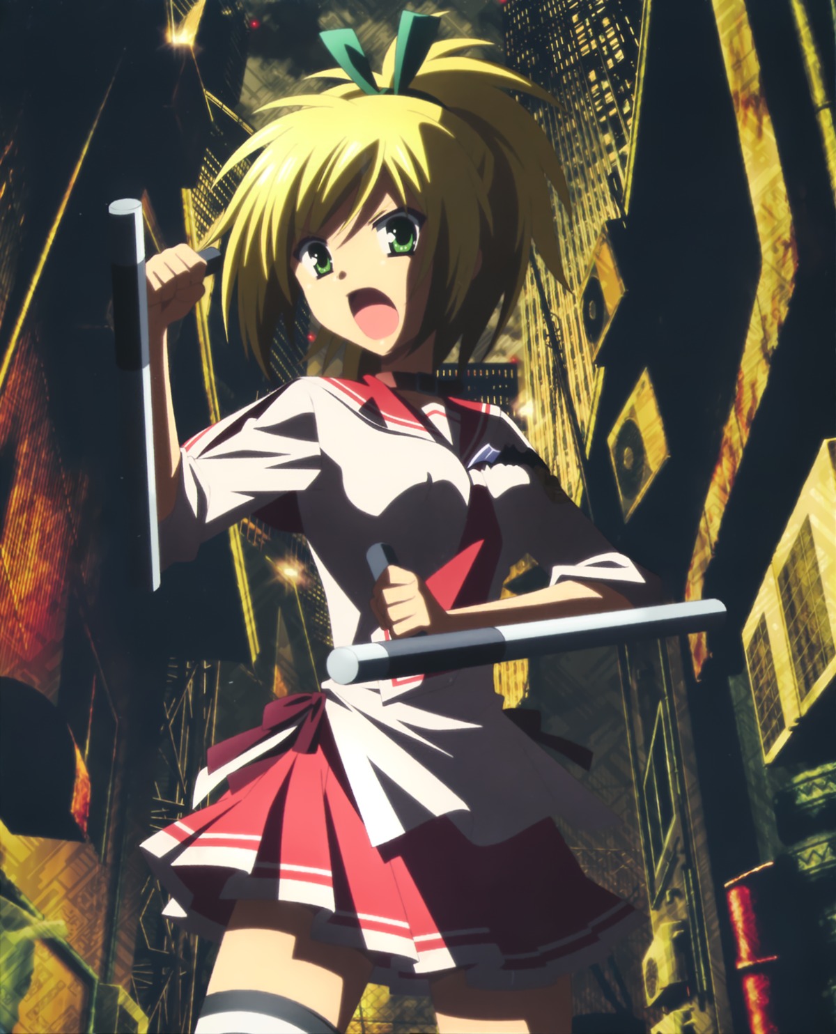 disc_cover, hidan_no_aria, hidan_no_aria_aa, hino_raika, ooshima_miwa, seifuku, thighhighs, weapon