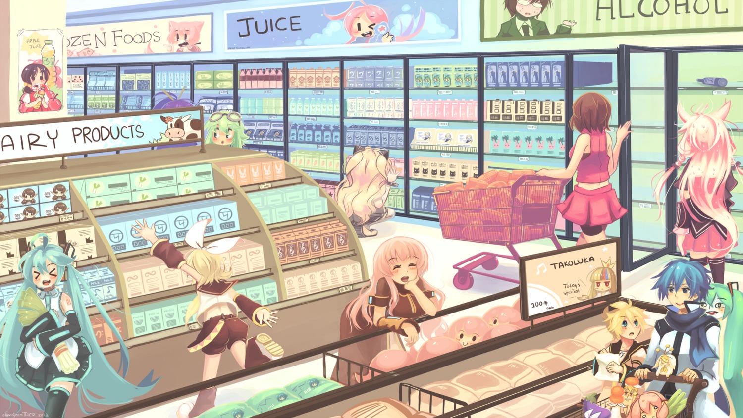 bike_shorts, dress, gumi, hatsune_miku, ia_(vocaloid), kagamine_len, kagamine_rin, kaito, kamui_gakupo, megurine_luka, meiko, projecttiger, seeu, thighhighs, vocaloid, wallpaper