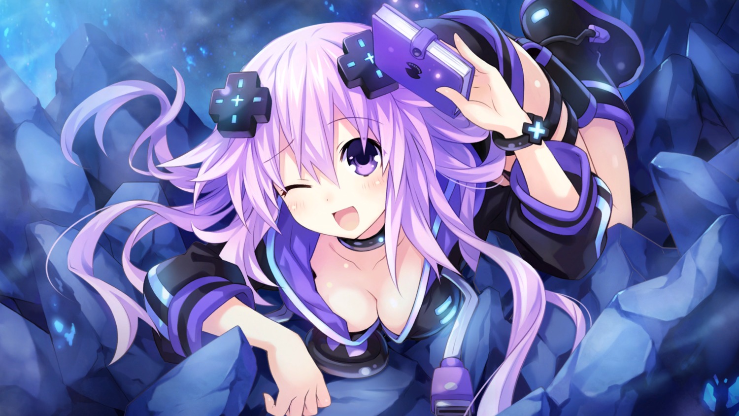 choujigen_game_neptune, cleavage, game_cg, neptune_(shinjigen_game_neptune_vii), no_bra, open_shirt, shinjigen_game_neptune_vii, tsunako