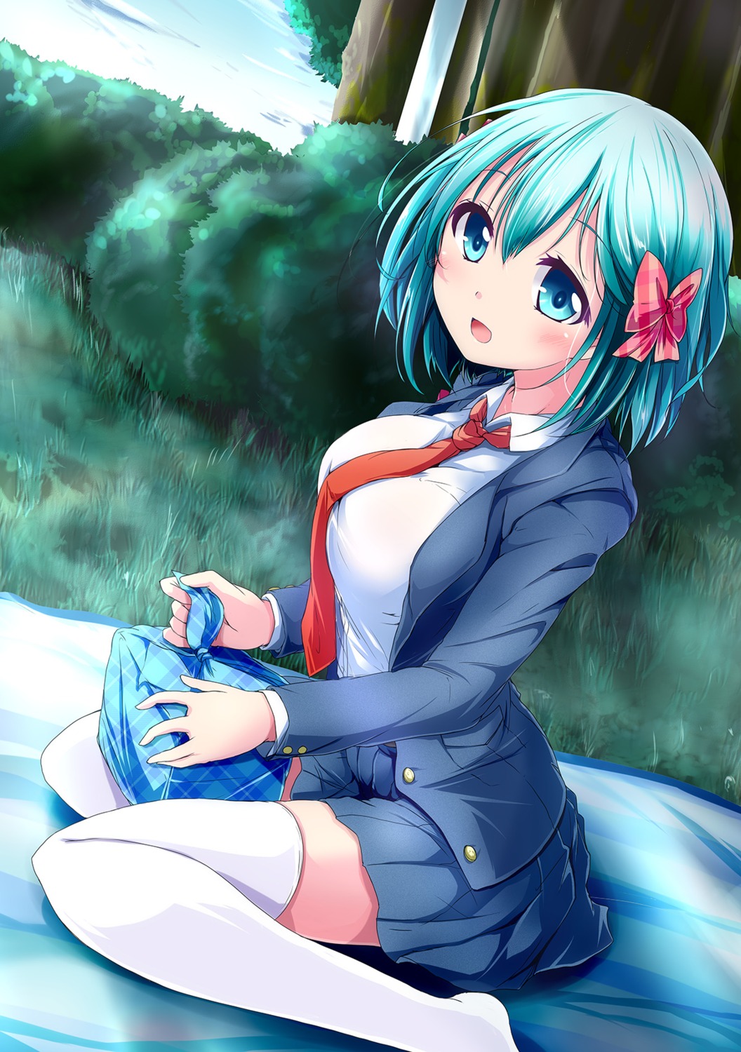 divine_gate, seifuku, sorairo_porin, thighhighs, vivian_(divine_gate)