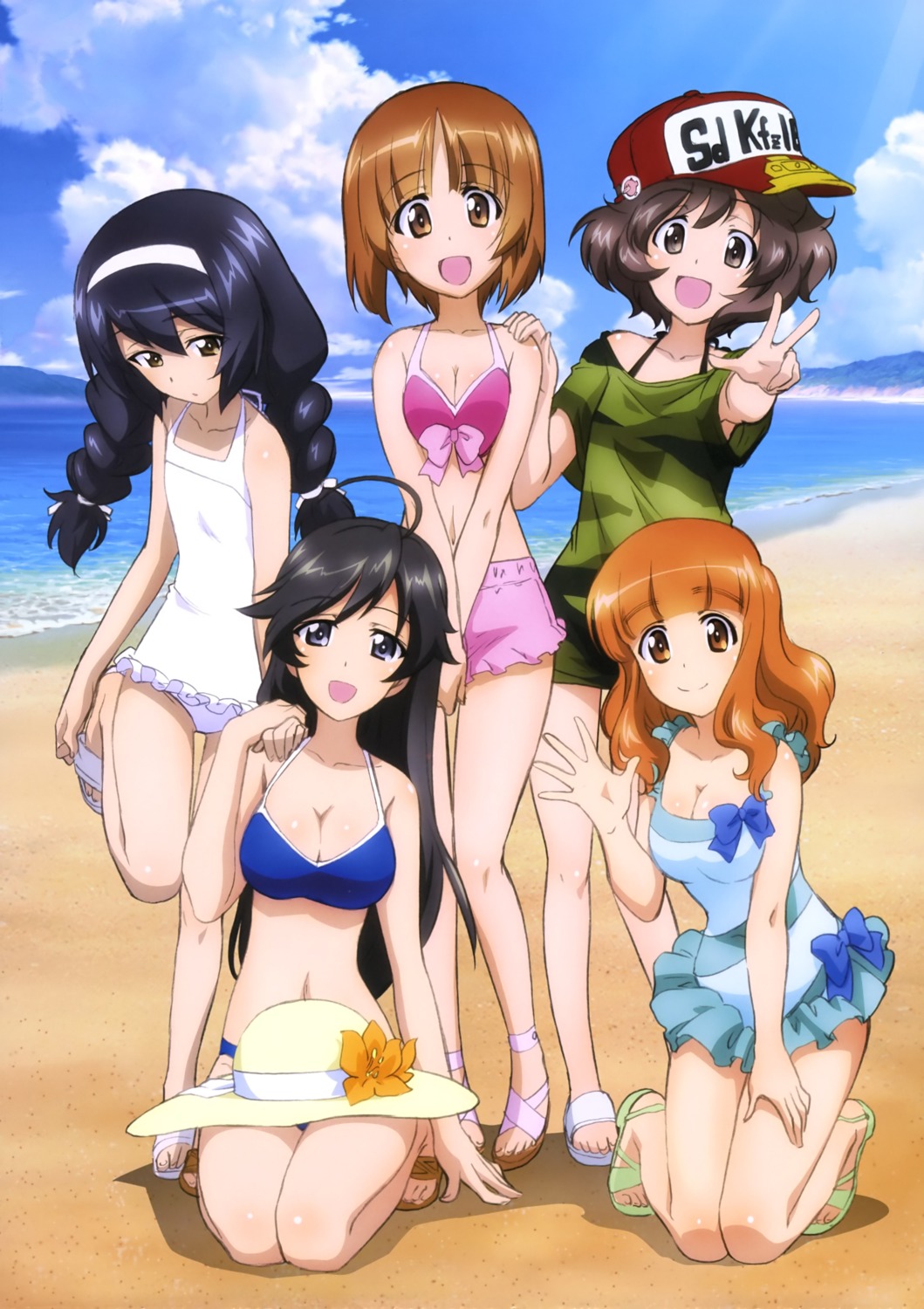 akiyama_yukari, bikini, cleavage, girls_und_panzer, isuzu_hana, nishizumi_miho, reizei_mako, sugimoto_isao