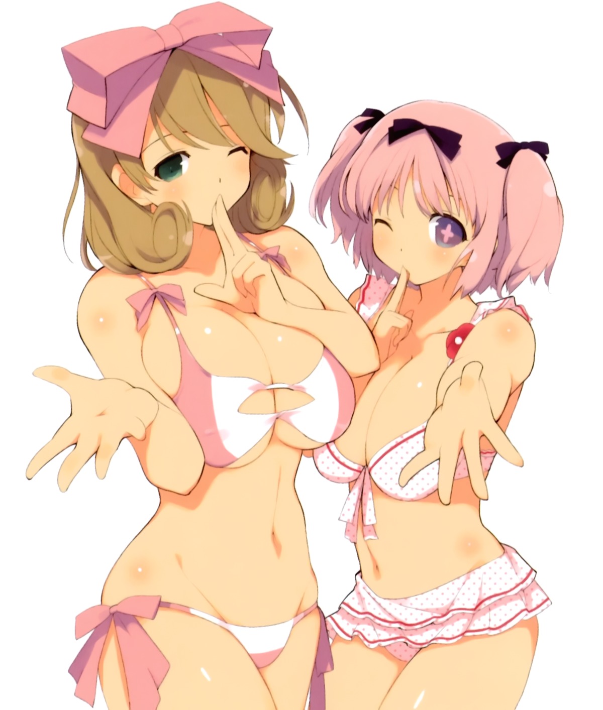 bikini, cleavage, haruka_(senran_kagura), hibari_(senran_kagura), senran_kagura, swimsuits, underboob, yaegashi_nan