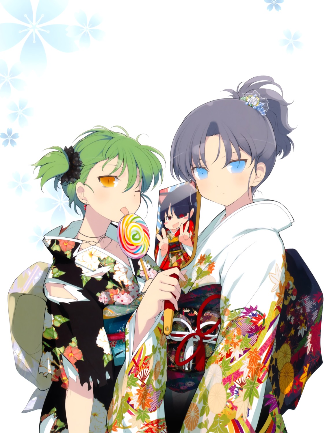 animal_ears, chibi, eyepatch, hikage, kimono, mirai_(senran_kagura), nekomimi, senran_kagura