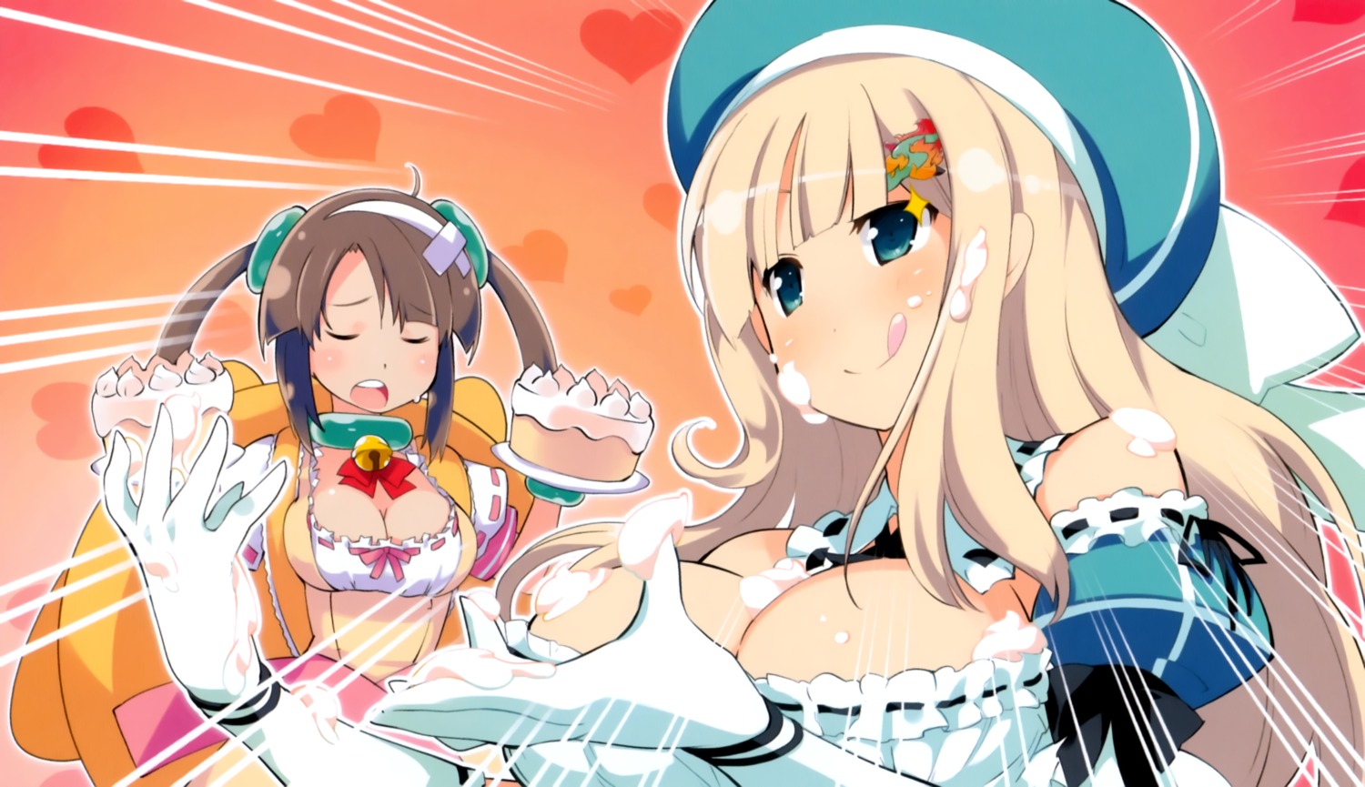 cleavage, cream, dress, minori_(senran_kagura), senran_kagura, yaegashi_nan, yomi_(senran_kagura)