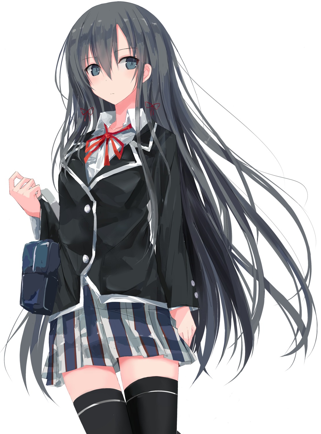 nao_(qqqbb), seifuku, thighhighs, yahari_ore_no_seishun_lovecome_wa_machigatteiru., yukinoshita_yukino