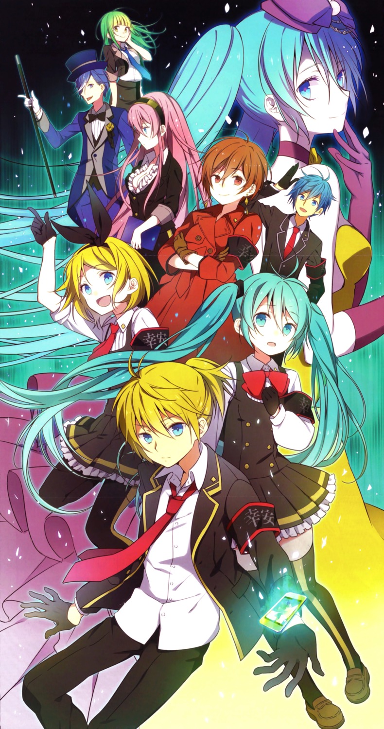 dress, eyepatch, hatsune_miku, kagamine_len, kagamine_rin, kaito, megurine_luka, meiko