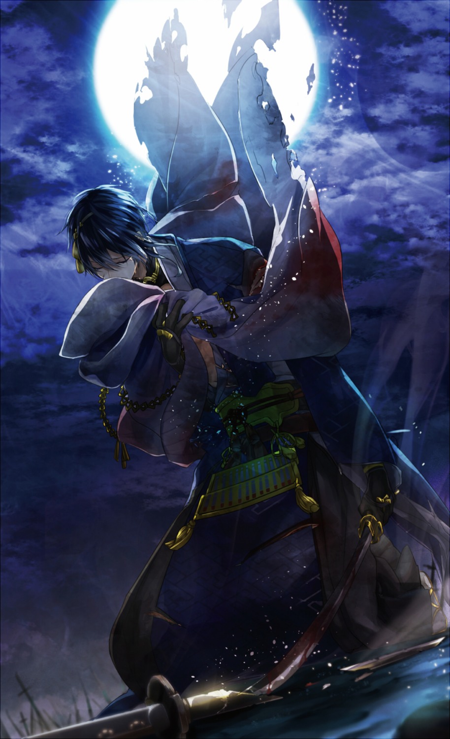 asian_clothes, male, mikazuki_munechika, suz, sword, touken_ranbu