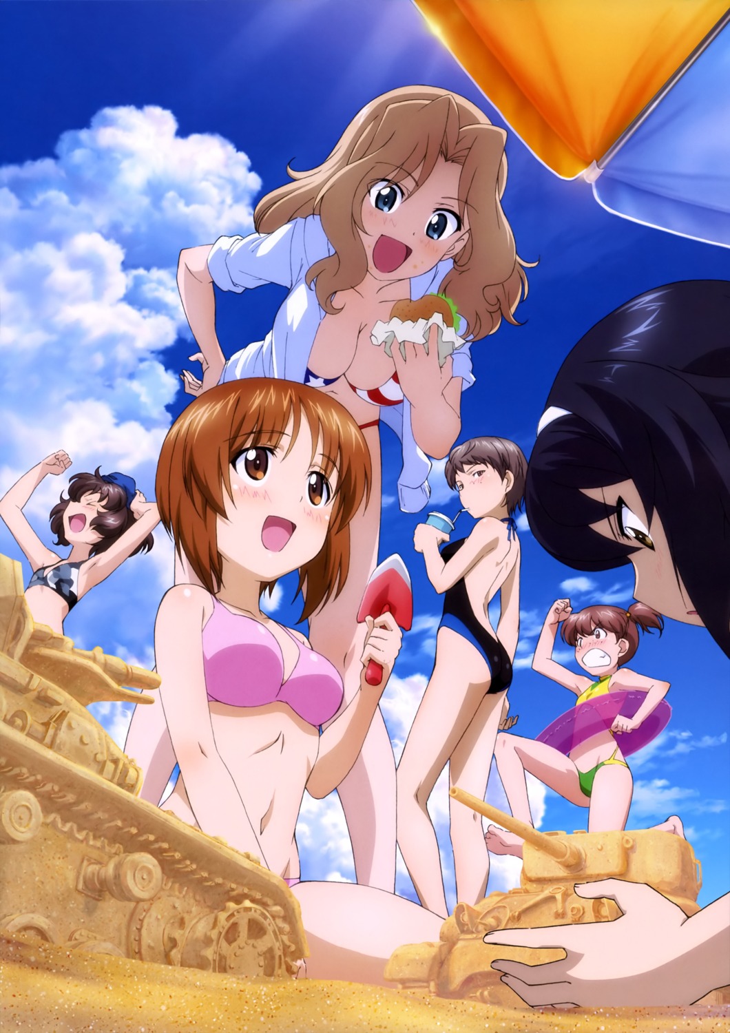 akiyama_yukari, alisa_(girls_und_panzer), ass, bikini, cleavage, girls_und_panzer, kay_(girls_und_panzer), naomi_(girls_und_panzer)