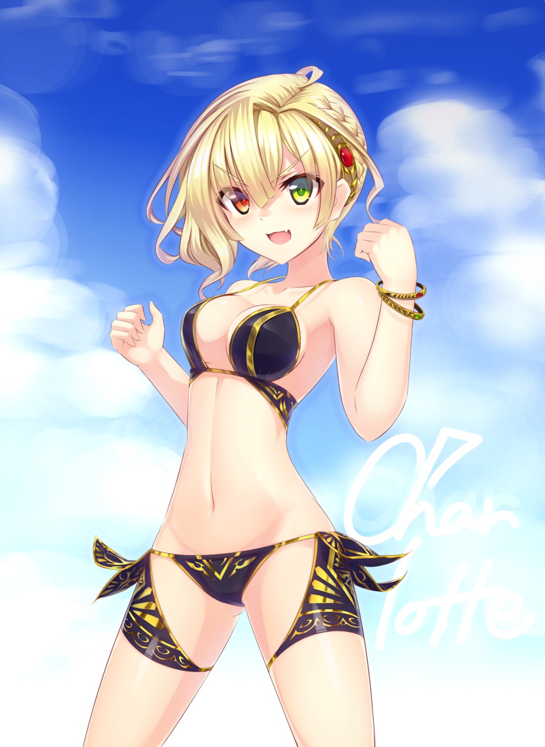 bikini, charlotte_(shironeko_project), cleavage, heterochromia, irishsion, shironeko_project, swimsuits