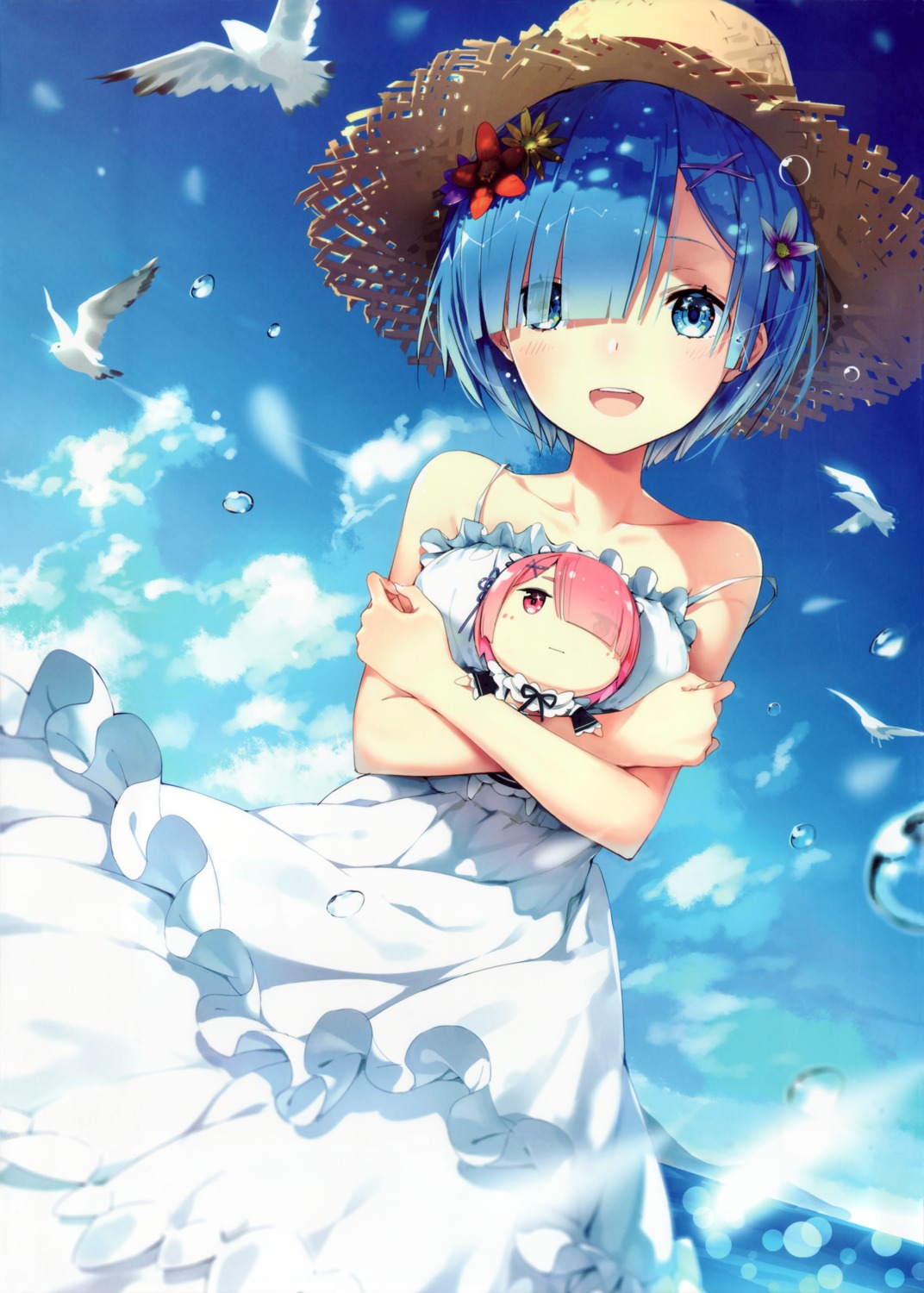 dress, lf, ram_(re_zero), re:zero_kara_hajimeru_isekai_seikatsu, rem_(re_zero), summer_dress