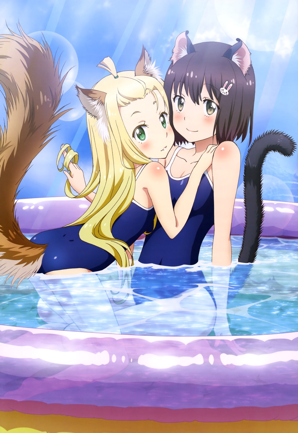 animal_ears, cleavage, collette, kono_bijutsubu_ni_wa_mondai_ga_aru!, nekomimi, school_swimsuit, swimsuits, tail, usami_mizuki, wet