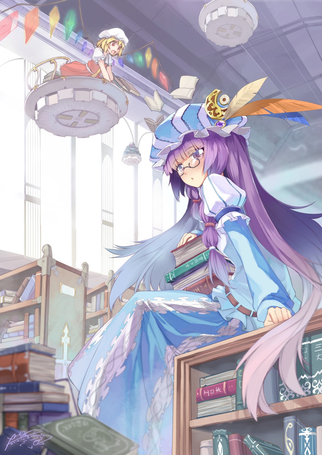 flandre_scarlet, megane, patchouli_knowledge, touhou, wings, x-boy