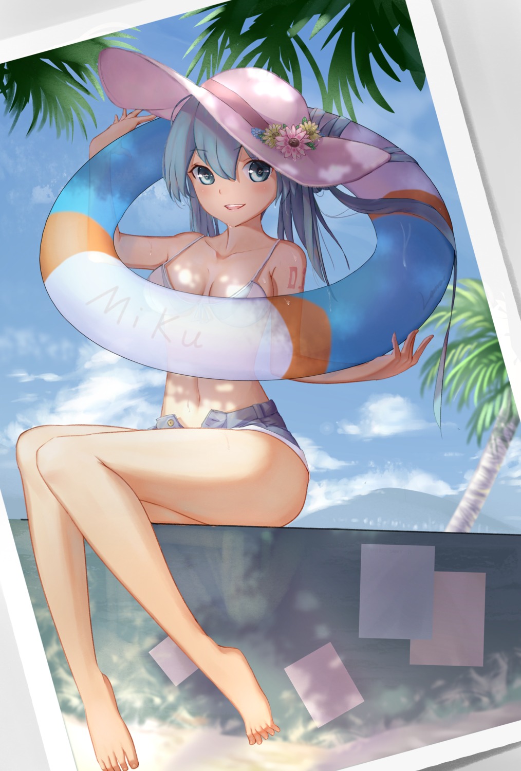bikini_top, cleavage, feet, hatsune_miku, lanzi_(415460661), swimsuits, tattoo, vocaloid