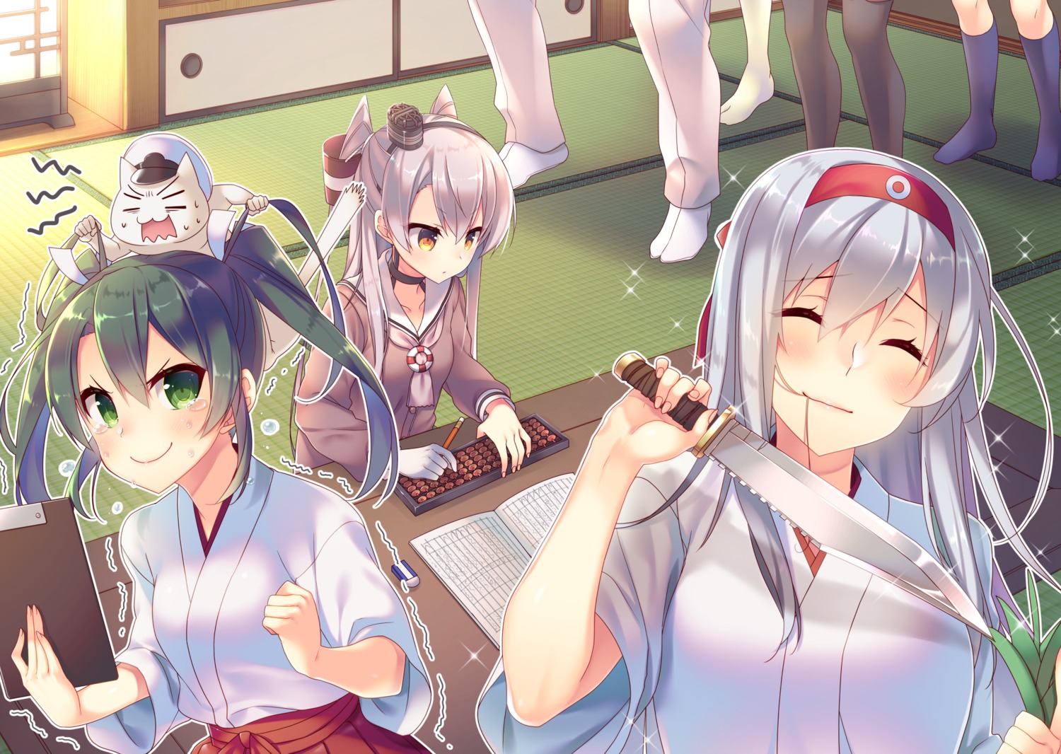 amatsukaze_(kancolle), kantai_collection, pantyhose, seifuku, shoukaku_(kancolle), tahya, weapon, zuikaku_(kancolle)