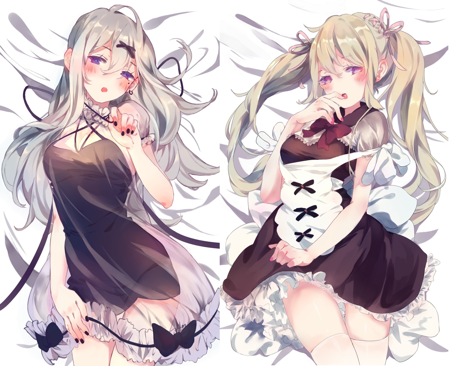 bou_shaku, cleavage, dakimakura, dress, maid, see_through, thighhighs