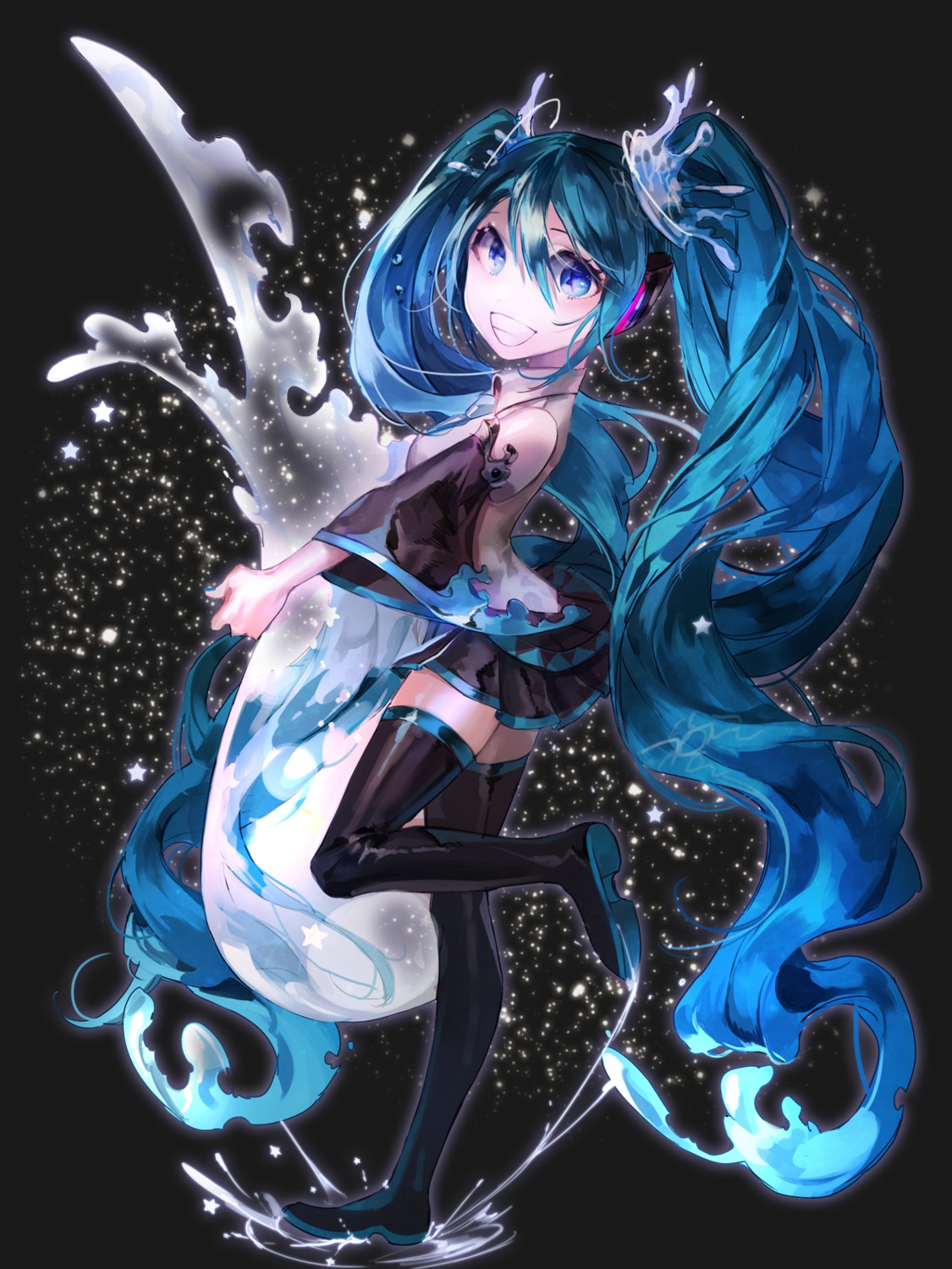 alter_(silent_mute), hatsune_miku, headphones, thighhighs, vocaloid