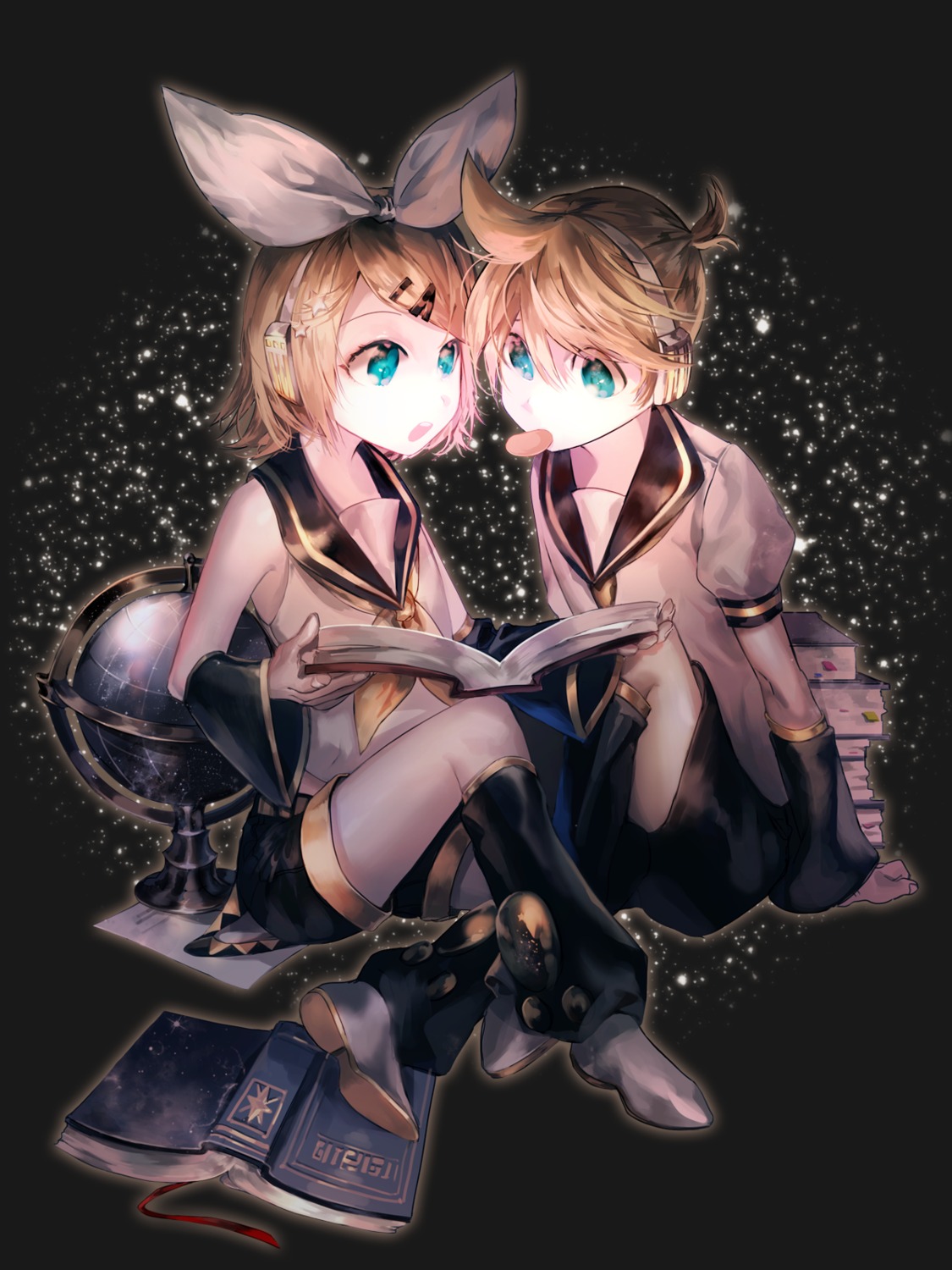 alter_(silent_mute), headphones, kagamine_len, kagamine_rin, seifuku, vocaloid