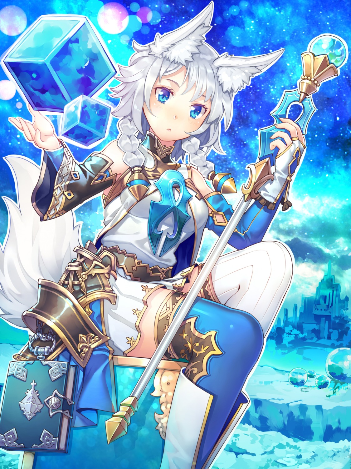 animal_ears, kibamigohann, tail, thighhighs, weapon