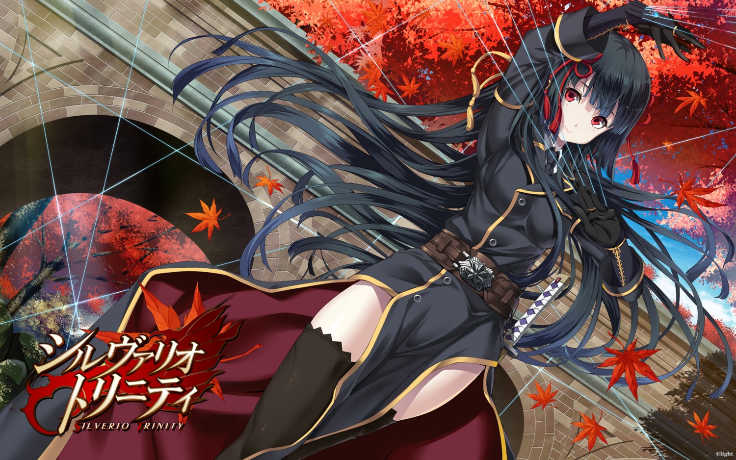 kirigakure_aya, light, silverio_trinity, sword, thighhighs, uniform, wallpaper, weapon, yuunagi