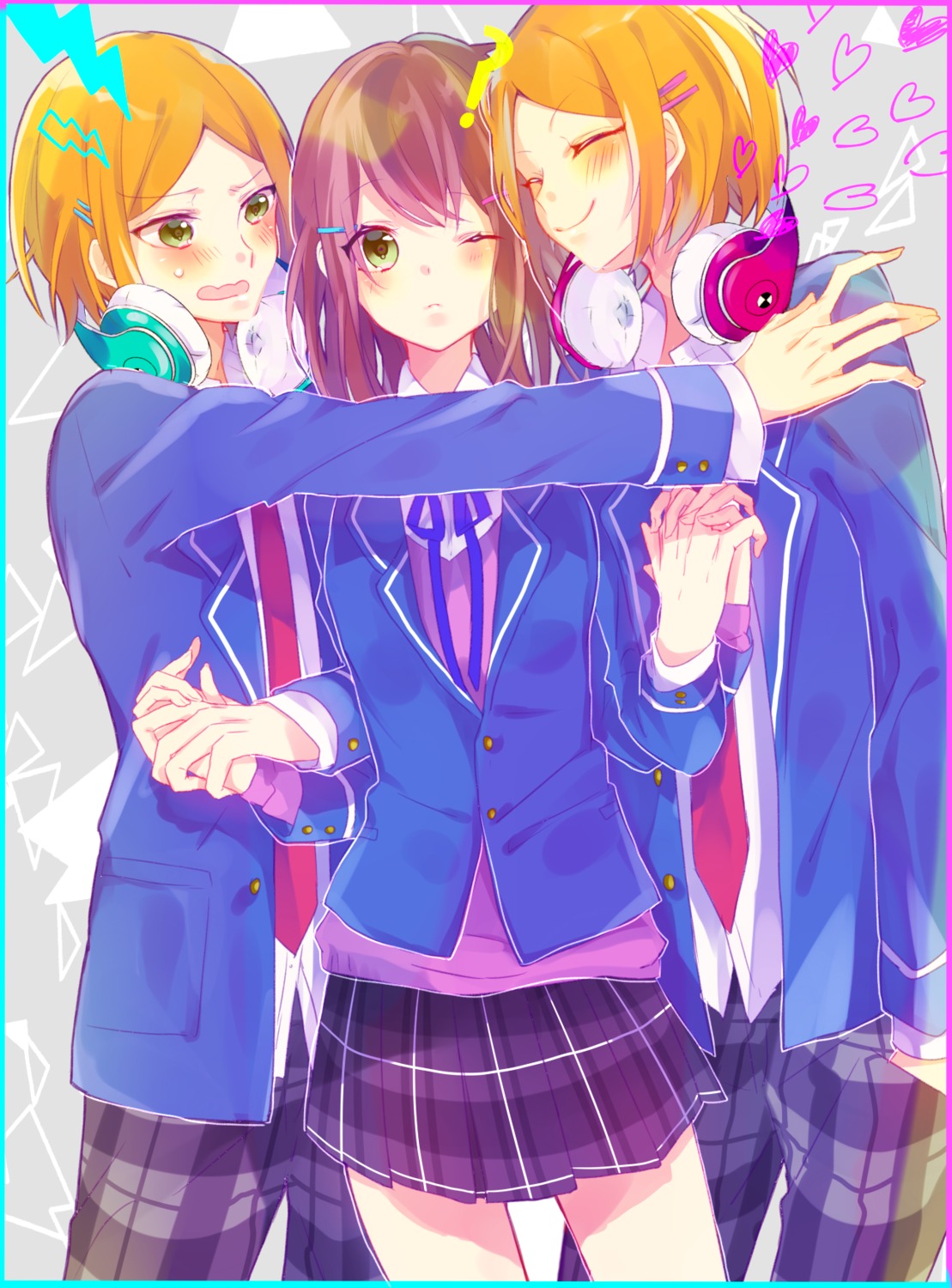 anzu_(ensemble_stars!), aoi_hinata, aoi_yuuta, ensemble_stars!, headphones, seifuku, tyanotya