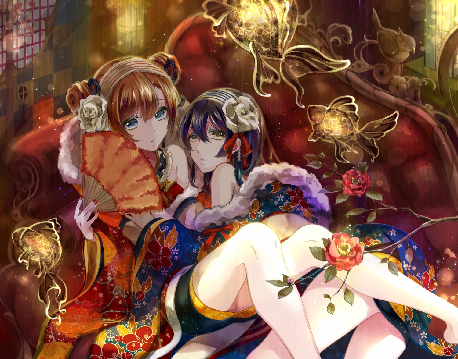 japanese_clothes, kousaka_honoka, love_live!, love_live!_(series), sonoda_umi, yache