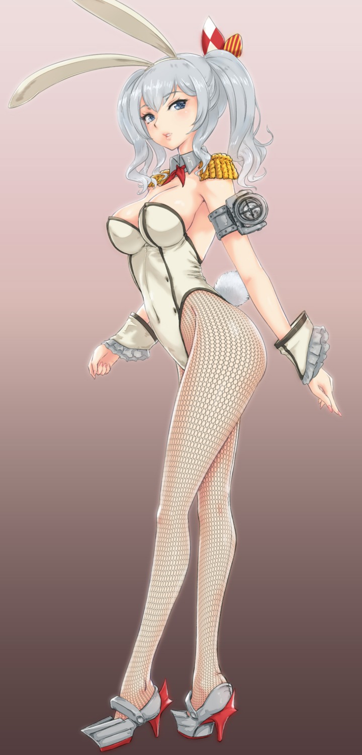 animal_ears, bunny_ears, bunny_girl, fishnets, heels, kantai_collection, kashima_(kancolle), pantyhose, rasukaru, tail, yoshida_nobuyoshi