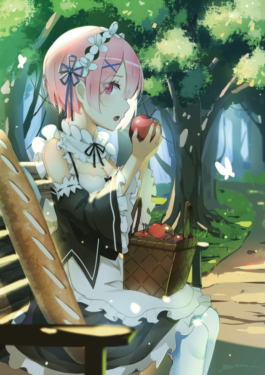 cleavage, lu", maid, pantyhose, ram_(re_zero), re:zero_kara_hajimeru_isekai_seikatsu