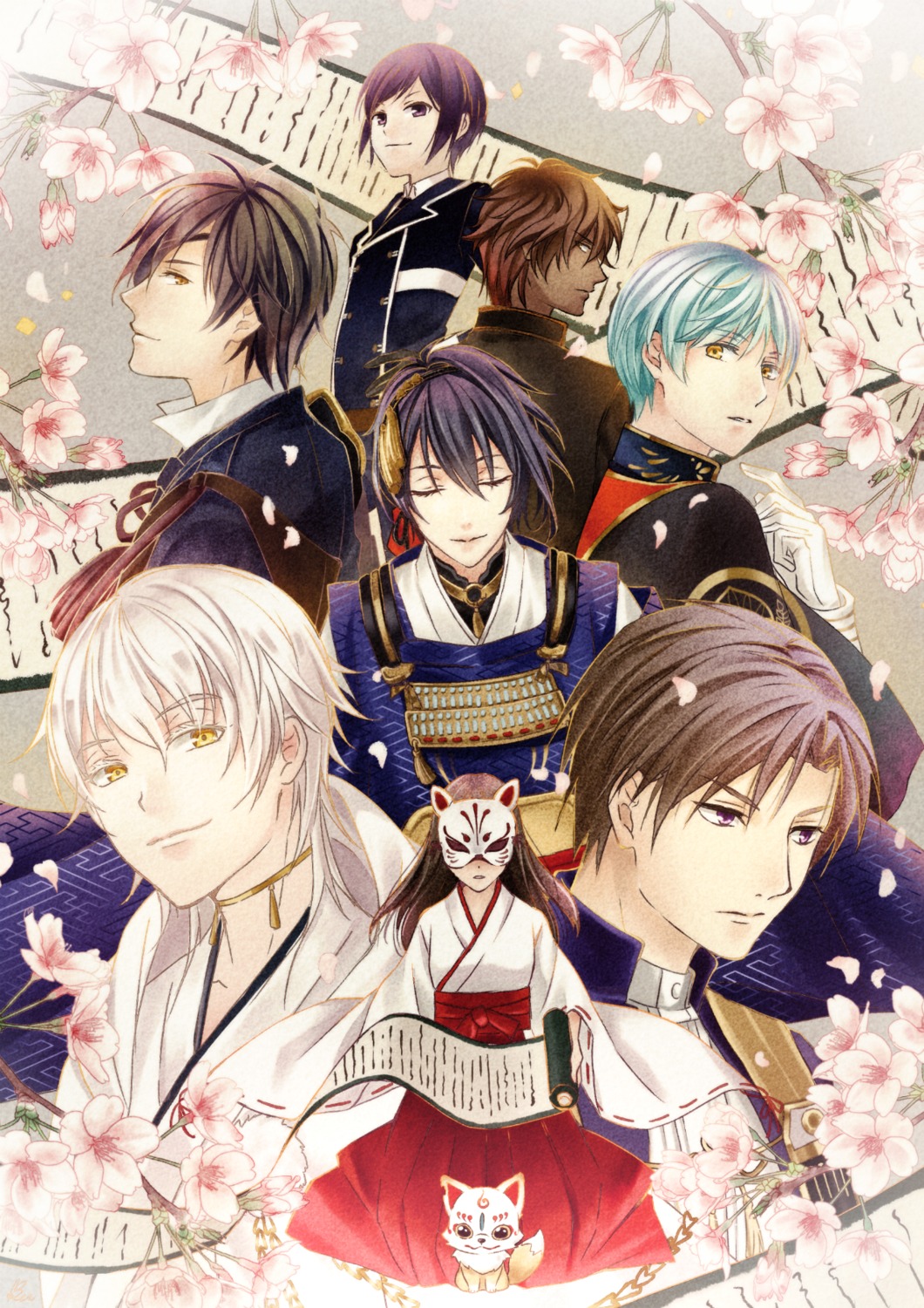 heshikiri_hasebe, ichigo_hitofuri, japanese_clothes, mikazuki_munechika, miko, ookurikara_(tourabu), rei_(usabiba), saniwa_(tourabu), shokudaikiri_mitsutada, touken_ranbu, tsurumaru_kuninaga, uniform, yagen_toushirou