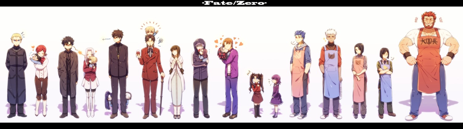 archer, artoria_pendragon_(fate), assassin_(fate/zero), cu_chulainn_(fate), diarmuid_ua_duibhne_(fate), dress, emiya_kiritsugu, fate/stay_night