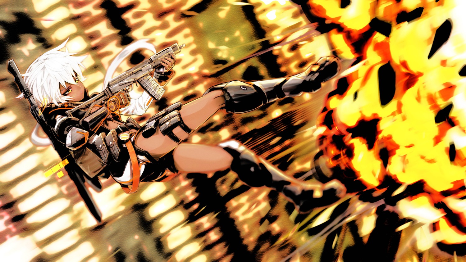 armor, cleavage, garter, gun, hikomaro610