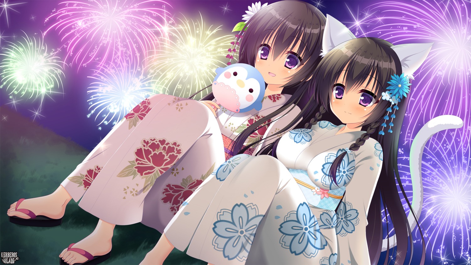 animal_ears, kerberos_blade, nekomimi, tail, wallpaper, yukata, yuyumatsu