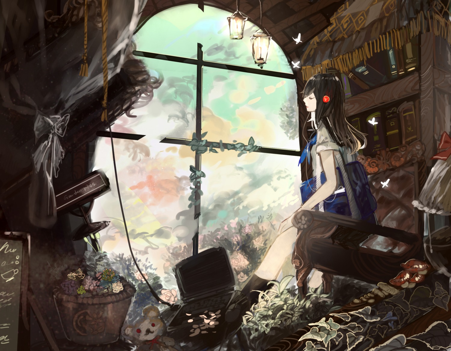 headphones, ori_(momonimo), seifuku