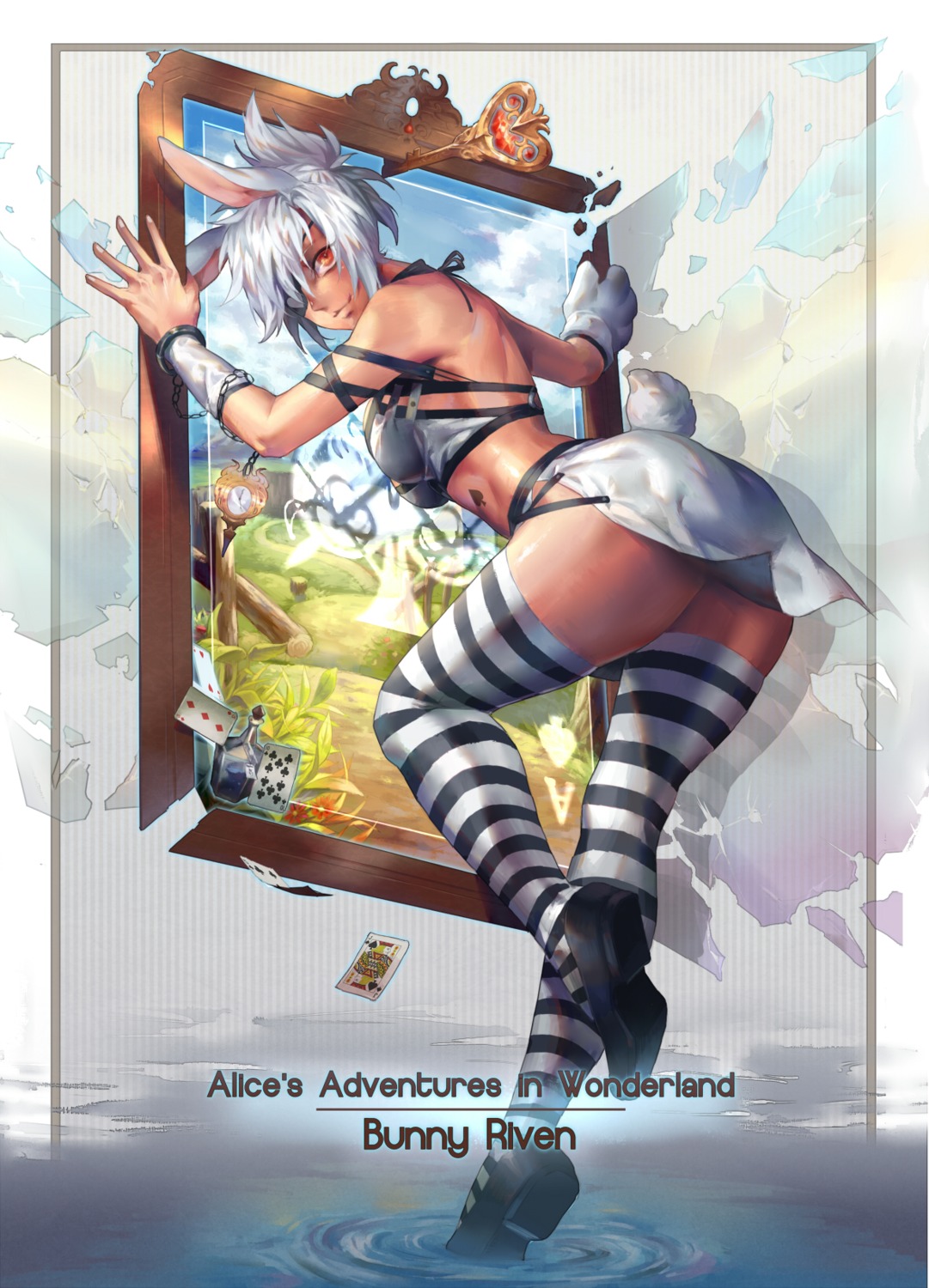 animal_ears, ass, bikini_top, bunny_ears, eyepatch, league_of_legends, riven_(league_of_legends), swimsuits