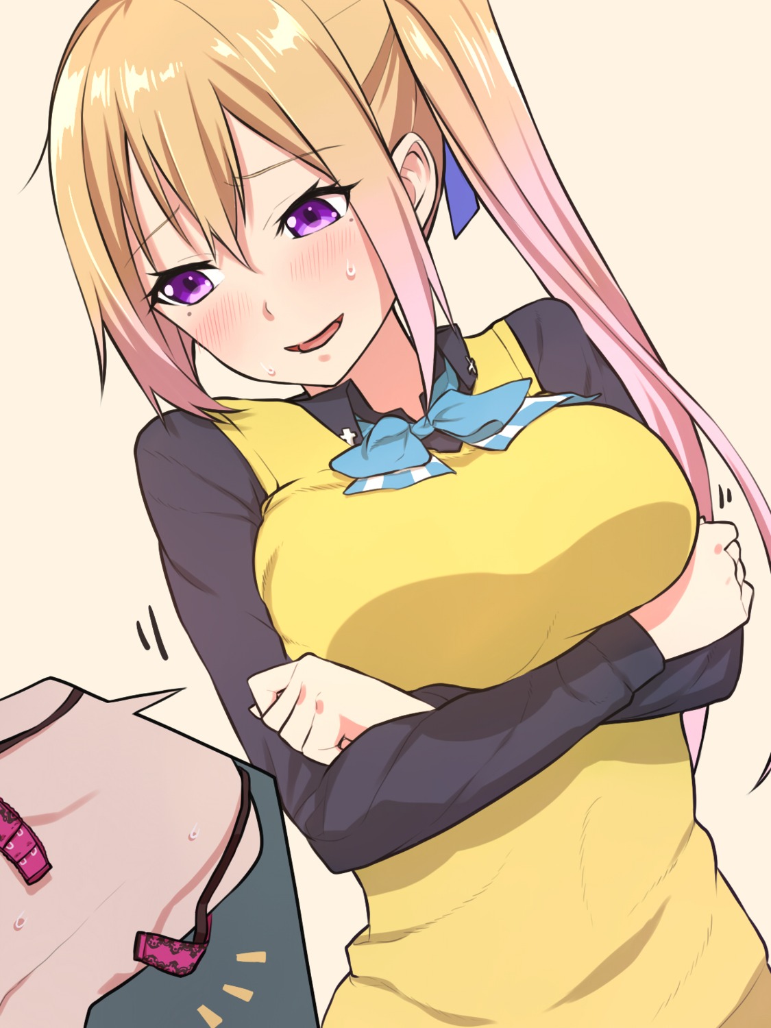 baffu, bra, breast_hold, kawakami_mai, musaigen_no_phantom_world, seifuku, wardrobe_malfunction
