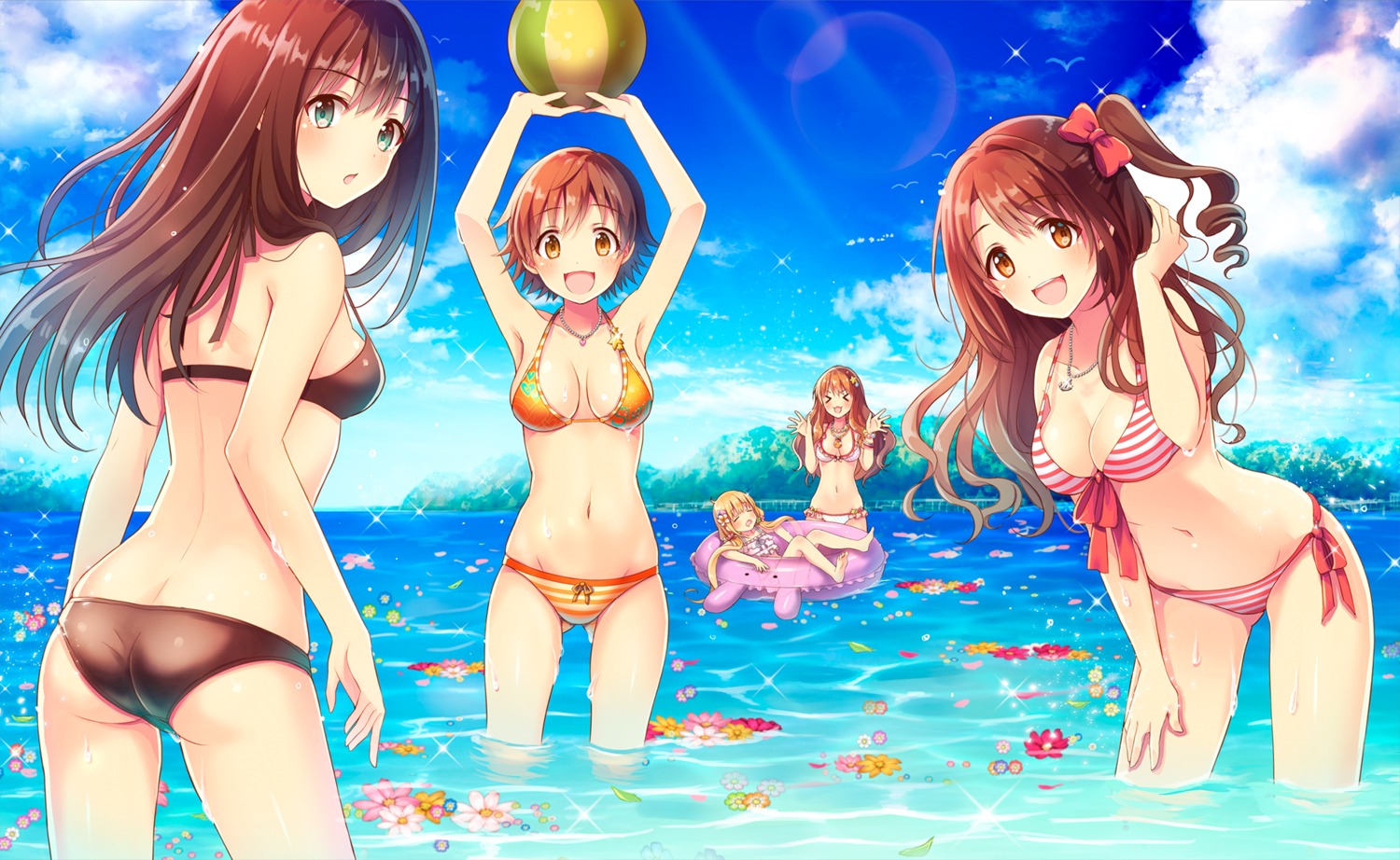 ass, bikini, cleavage, futaba_anzu, honda_mio, moroboshi_kirari, serino_itsuki, shibuya_rin, shimamura_uzuki, swimsuits, the_idolm@ster, the_idolm@ster_cinderella_girls, wet