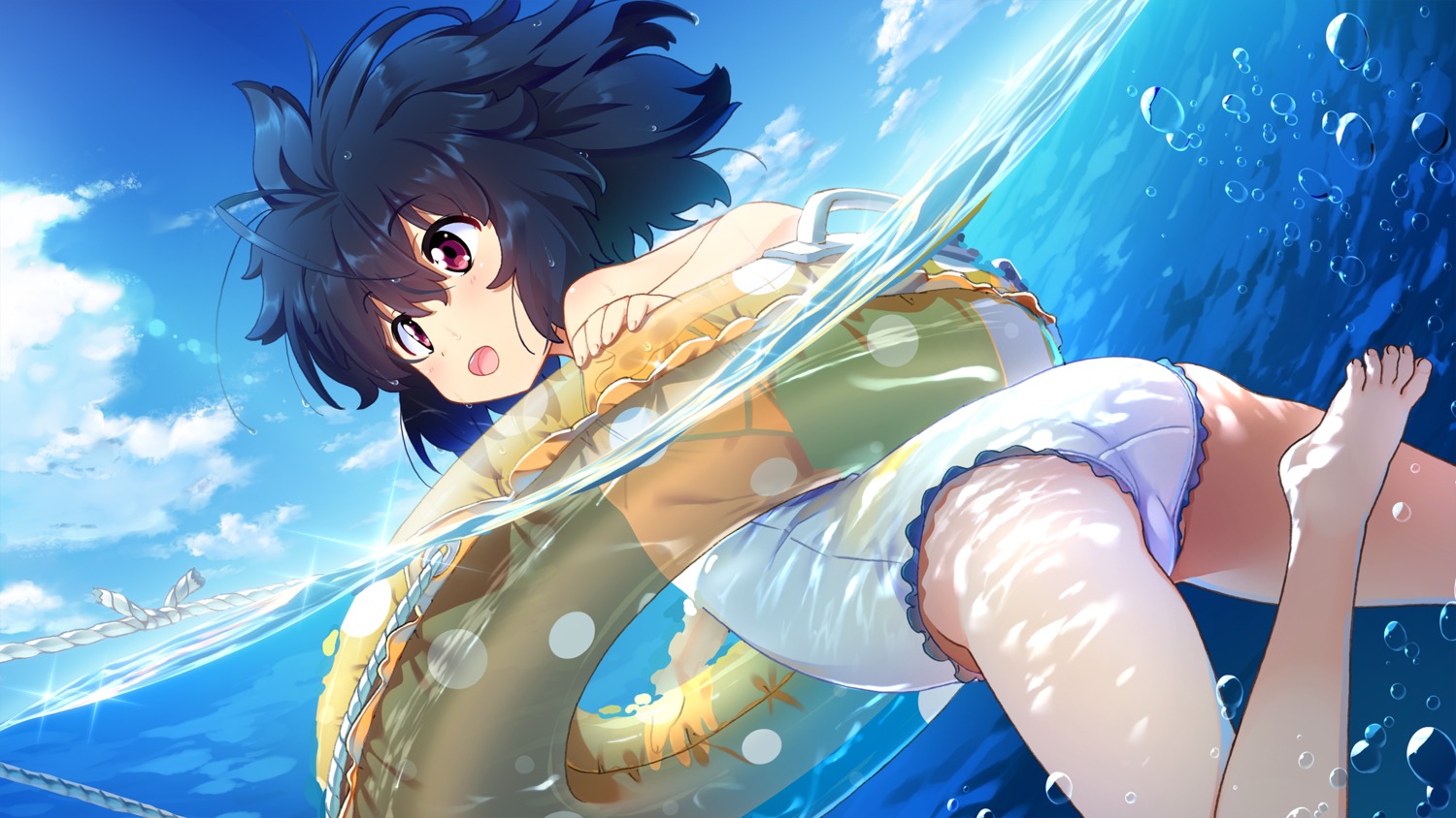 ass, feet, garandou_sara, island_(game), kuuchuu_yousai, swimsuits, wet