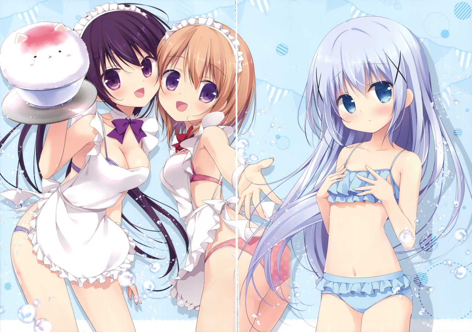 ass, bikini, breast_hold, brown_sugar, cleavage, fixme, gap, gochuumon_wa_usagi_desu_ka?, hoto_cocoa, kafuu_chino, maid, miyasaka_naco, swimsuits, tedeza_rize