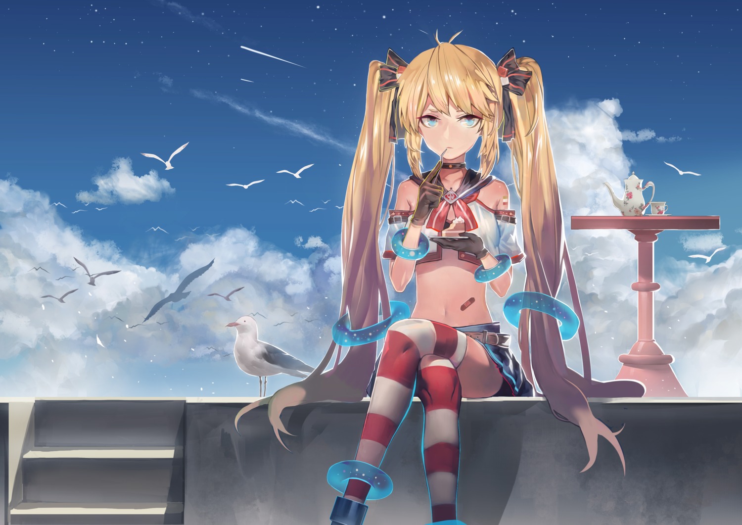 andrea_doria_(zhanjianshaonv), bandaid, thighhighs, wasd, zhanjianshaonv