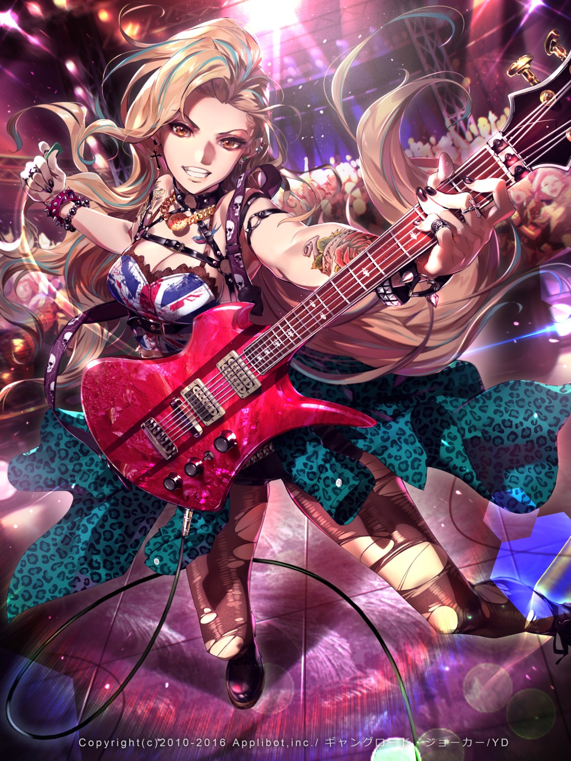 cleavage, gang_road_joker, guitar, pantyhose, tattoo, torn_clothes, yd_(orange_maru)