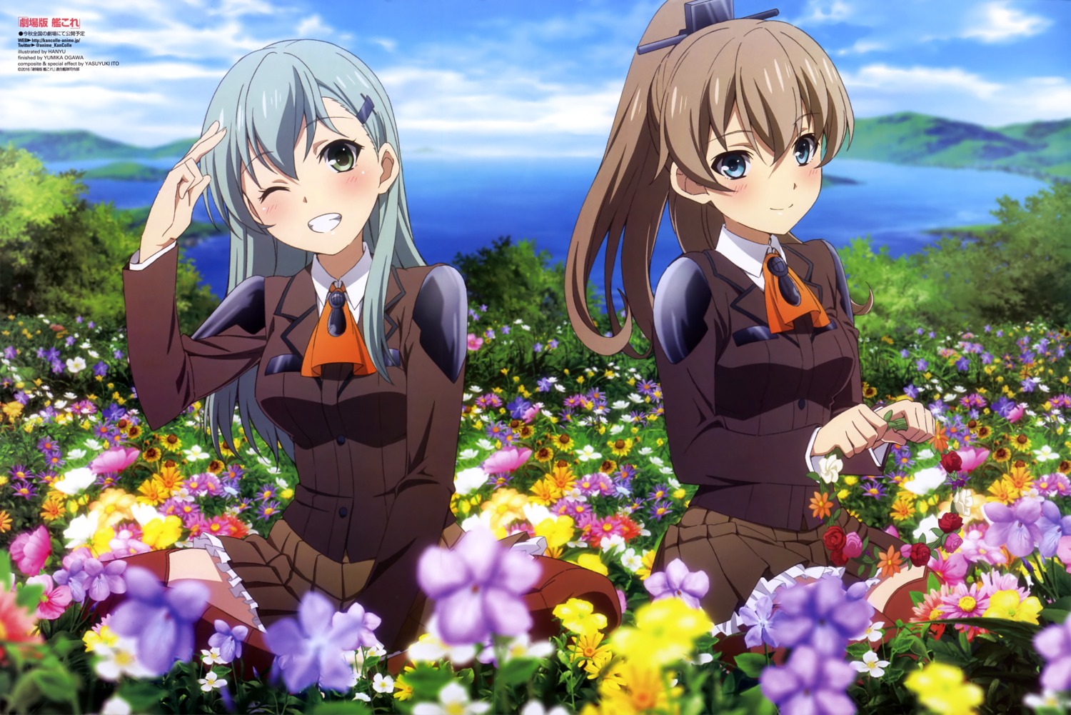 hanyuu_(artist), kantai_collection, kumano_(kancolle), seifuku, suzuya_(kancolle), thighhighs
