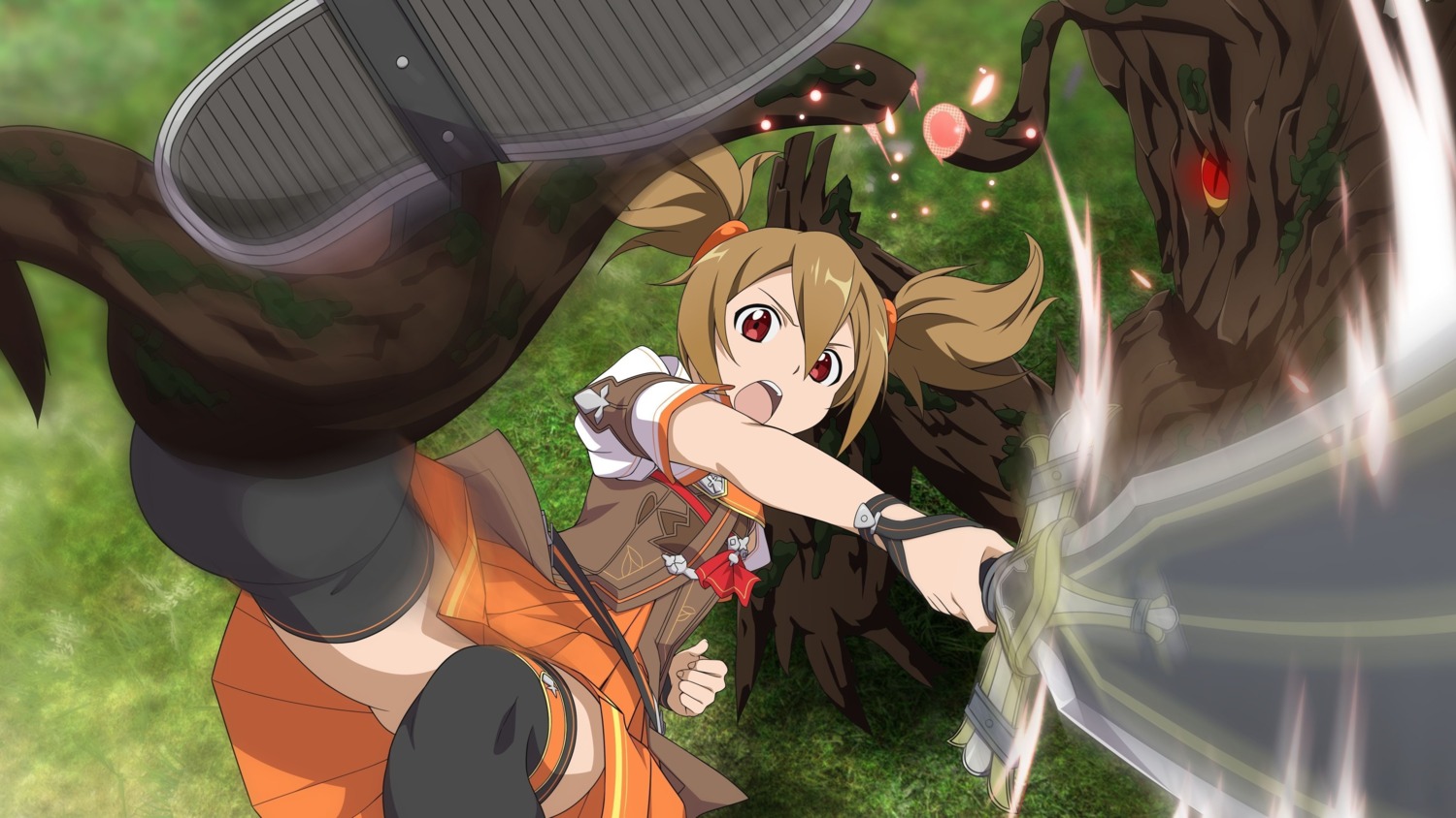 bondage, dress, monster, silica, sword, sword_art_online, sword_art_online_hollow_realization, tentacles