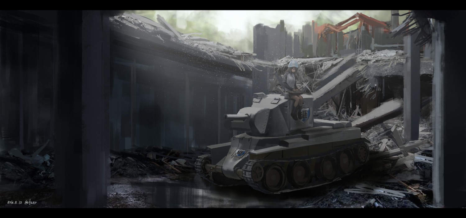 girls_und_panzer, hettsuaa, landscape, mika_(girls_und_panzer), uniform