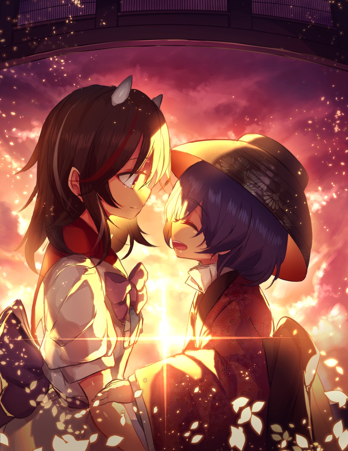 horns, japanese_clothes, kijin_seija, peach_camellia, sukuna_shinmyoumaru, touhou